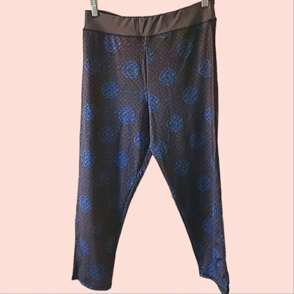 Cropped Leggings Geometric Print Dark Grey Cobalt Blue size XL - Picture 1 of 3